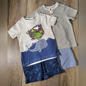Tommy Bahama boy's 2 shorts sets blues, cream, gray Sea life in Size 2T